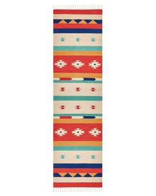 Kelimmatta Flerfärgad Bomull 80 x 300 cm Handvävd Matta för Golv och Vägg Geometriskt Mönster Vändbar Design Fransar Vardagsrum Hall Sovrum