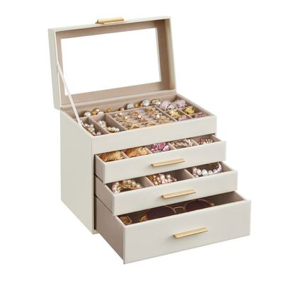 Smykkeskrin, 25x16x21 cm, Hvid og Guld