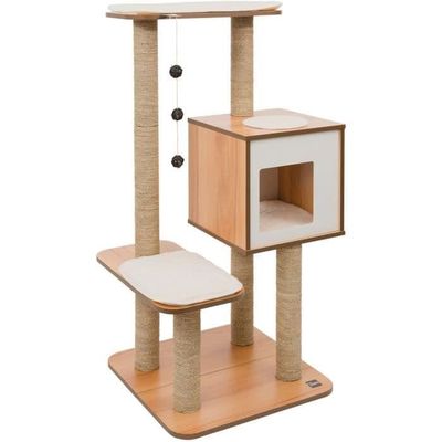 Kattträd - L. 56 x B. 56 x H. 121 cm - Vesper High Base - CATIT - Pelare i sjögräs - Kuddar - Valnötsutseende