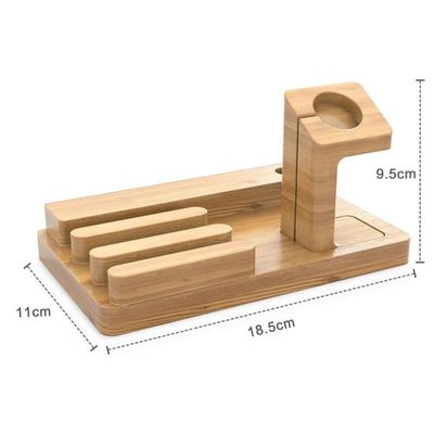 Docking Station - Laddningsstation av bambu i äkta trä - Power Station-plattform med integrerat USB-multigränssnitt för alla mobiltelefoner och smartwatsch