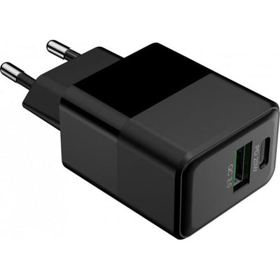 FoneKit Double 20W laddare, USB-C + USB-A, svart