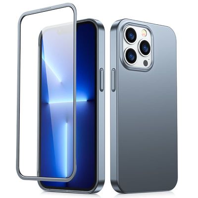 Suojakuori iPhone 13 Pro Maxille, taka- ja etukuori + karkaistu lasi, harmaa