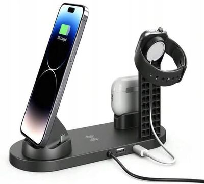 QI 6-i-1 induktiv oplader til iPhone, Magsafe, Apple Watch, AirPods, USB-C, hurtig oplader