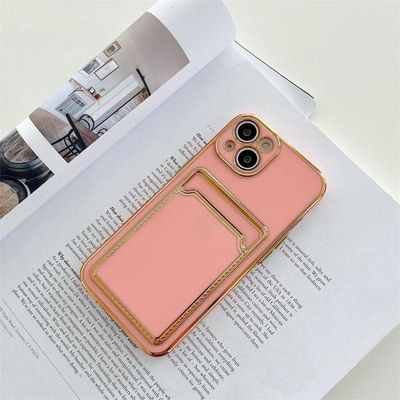 iPhone 13 Pro Max case wallet card holder silicone white rose gold