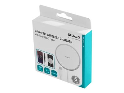 DELTACO QI-1034 - Trådløs ladepute - 15 watt - hvit - for Apple iPhone 12, 12 mini, 12 Pro, 12 Pro Max, 13, 13 mini, 13 Pro, 13 Pro Max
