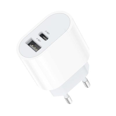 Snabbladdare för iPhone / Samsung Dual Port USB-C / USB Väggladdare