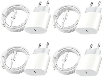 4 Pack Laddare till iPhone + kabel USB-C 20W Snabbladdare