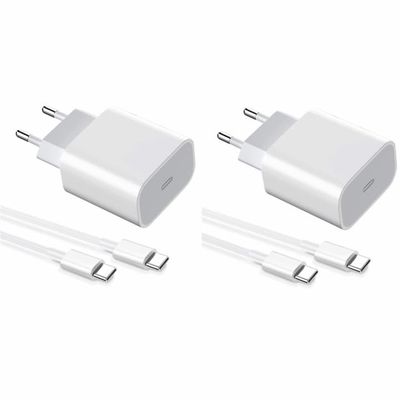 2-pak oplader til iPhone 15 / 16/ 17 / Android 20W med USB-C til USB-C - hurtigoplader