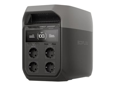 EcoFlow Delta 3 - Bärbar kraftstation - 3600 Watt - litium järn fosfat - 1024 Wh - Bluetooth, Wi-Fi - utgångskontakter: 11 - Europa - silver, grå