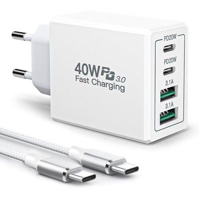 USB C-laddare, 40W USBC-snabbladdare iPhone-laddning och 2M USB C-kabel Universalkontakt för iPhone, Samsung Galaxy, iPad, AirPods