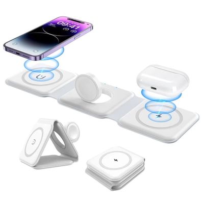 Sammenfoldelig trådløs mobiloplader 3-i-1 Magsafe Hvid
