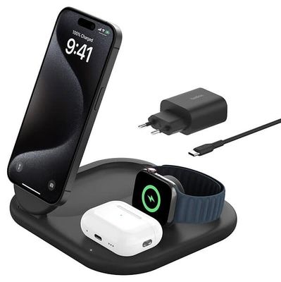 Original Belkin BoostCharge 3-i-1 laddstation WIZ029VF - Öppnad Förpackning - Svart