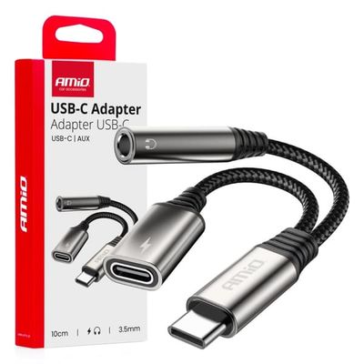 Adapter splitter USB-C til USB-C + Mini Jack 3,5 mm 10 cm AMIO-04295