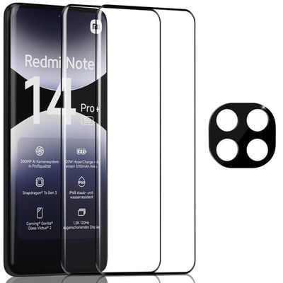 2-Pack Xiaomi Redmi Note 14 Pro Plus Skærmbeskyttelse & 1-Pack linsebeskyttelse - Hærdet Glas 9H - Super kvalitet 3D
