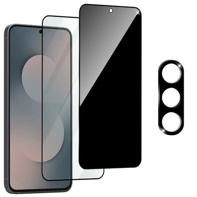 2-Pack Samsung S25 FE Skærmbeskyttelse (1 Privacy + 1 Klar) & 1-Pack linsebeskyttelse - Hærdet Glas 9H - Super kvalitet 3D