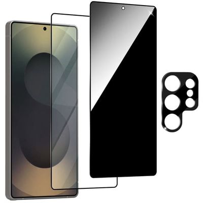 2-Pack Samsung S25 Ultra Skærmbeskyttelse (1 Privacy + 1 Klar) & 1-Pack linsebeskyttelse - Hærdet Glas 9H - Super kvalitet 3D