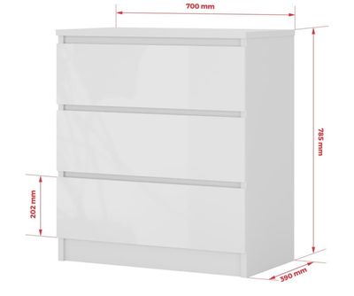 Kommode 3 skuffer 70cm, perfekt til stuen, kontoret, soveværelset