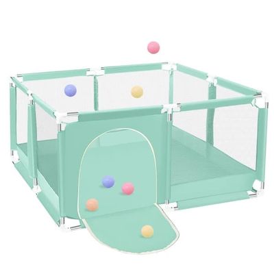 128 x 66 cm babykravlegård, kravlegård med åndbart mesh og lynlås, (grøn)