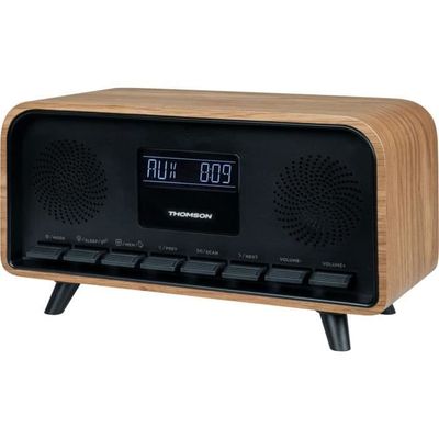 Bluetooth-väckarklockaradio - THOMSON - Vintage Cozy - 30W, FM-radio, dubbla larm, LCD-skärm, USB-C-laddare, strömförsörjning. 230V