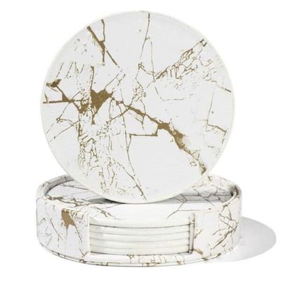 6-pack glass basing pu skinn gull marmor hvit