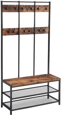XL Klädhängare med skohyllor och sittbänk - Industriell design brun/svart
