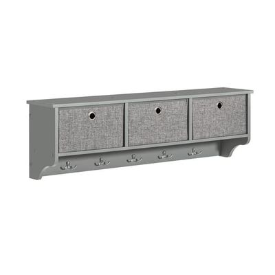 SoBuy Grå Væghylde med 5 Kroge & 3 Kurve 100x20x31cm– Knagerække til Entré og Gang FRG282-HG