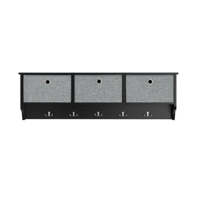 SoBuy Sort Væghylde med 5 Kroge & 3 Kurve 100x20x30cm– Knagerække til Entré og Gang FRG282-SCH