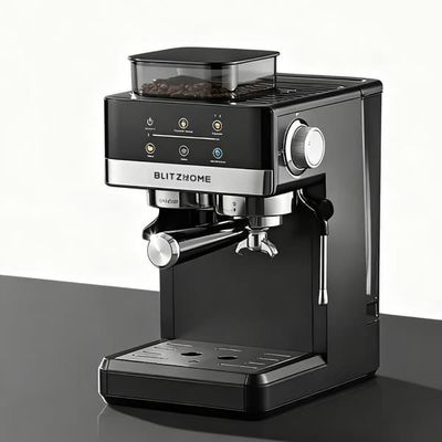 BlitzHome® CM5520 Portafilter Espressokone 20 Bar 1350W Jauhimella, Kosketusnäytöllä, Esilämmityksen Merkinnällä ja 1,8 L Vesisäiliöllä - Musta