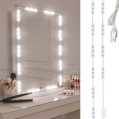 Hollywood LED Makeup Spejlbelysning - 10-delt USB-sæt med 3 lysfarver