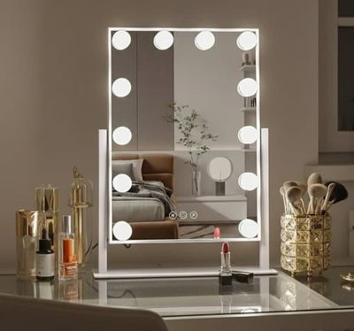 Bright Beauty® Hollywood makeupspejl – 30×41 cm – 360° rotation – dæmpbar – 3 lysfarver LED – Smart Touch – hvid