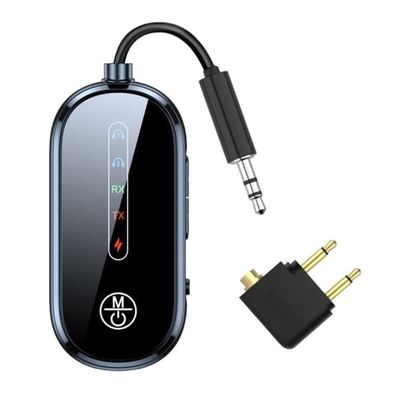 Lentokoneen Bluetooth 5.4-lähettimissovitin kahdelle Airpodsille tai kuulokkeille Langaton Bluetooth-sovitin käyttö 3,5 mm:n liitännän kanssa lennolla, televisiossa, auton stereossa.