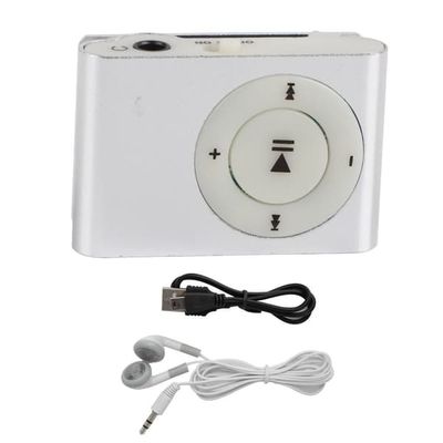 MiniMP3 BackClip Afspiller - Bærbar Digital Musikafspiller med Hovedtelefoner og USB-Kabel (Sølv)