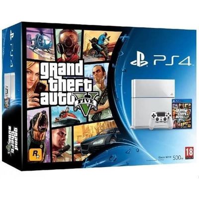 PLAYSTATION 4 Vit + GTA V ( PlayStation 4 500 GO ) används, i gott skick