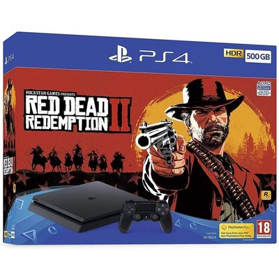 sony playstation 4 slim 500 giga + red dead redemption 2 (ps4) ( begagnad, bra skick)