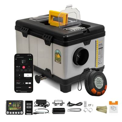 Sunster 8kW Dieselvarmer Dieselfyr med CO-alarm, Bluetooth & App-styring, 12V/24V & 110–240V, Transportabel luftvarmer med LCD til bil, lastbil