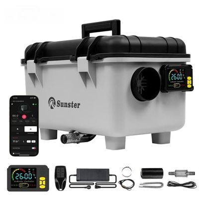 Sunster 8KW Dieselvarmer Luftvarmer 12/24V & 230V med Start/Stop, Ventilationsfunktion, Bluetooth & fjernbetjening – Webasto