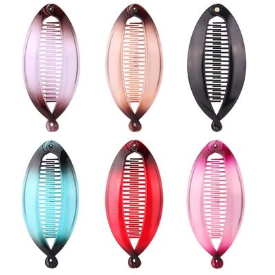 10 stycken fisksvanshårspännen och hårspännesverktyg (slumpmässiga färger) för tunt hår, dubbla banankammar för kvinnor och flickor