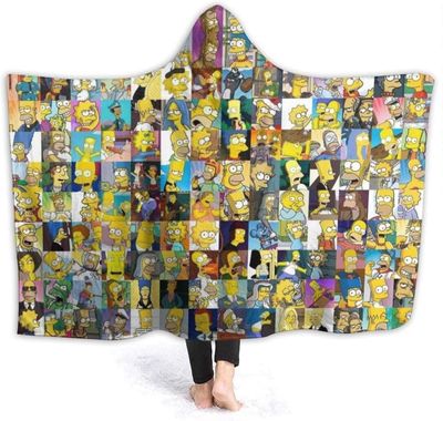 Plush Filt Pläd med Huva Simpson 150 cm x ca 125 cm