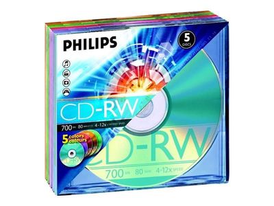 Philips - 5 x CD-RW - 700 MB (80 min) 4x - 12x - smalt cover