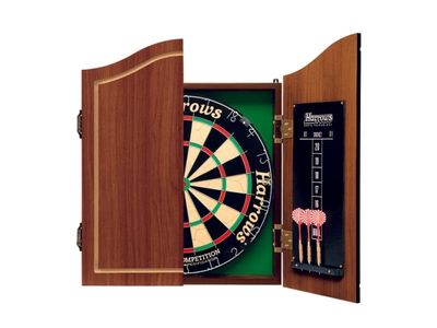 Harrows Darts Pro''s Choice, Dartbord, Flerfarget, Tre, 6 stykker, Rosewood Finish Cabinet (with scoreboards inside the doors) Official Competition B