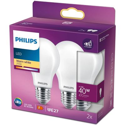 2-pak LED E27 Normal 40W Frost 470lm