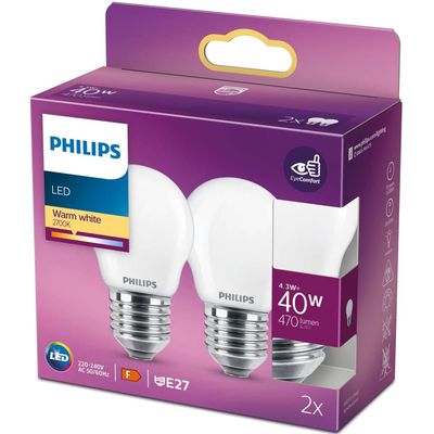 2-pak LED E27 P45 Ball 40W Frost 470lm