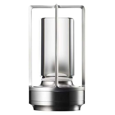 Trådløs LED-lampe | Oppladbar bordlampe i metalllykt sølv