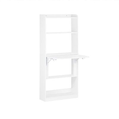 SoBuy Fällbart skrivbord med hyllor – Perfekt för små utrymmen | 64x58x145cm Vit FWT92-H-W