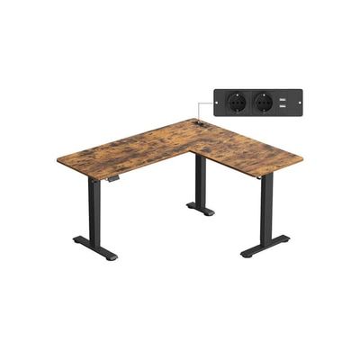 Hörnskrivbord – elektriskt – justerbart i höjdled – vintagebrun och bläcksvart