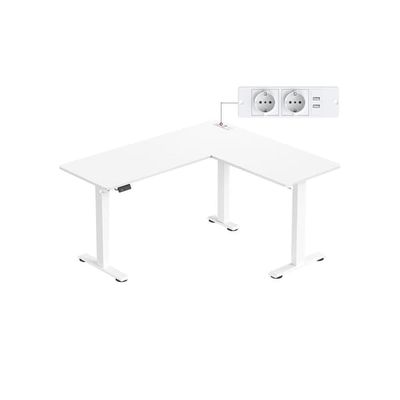 Hörnskrivbord elektriskt höj- och sänkbart moln vit-matt vit