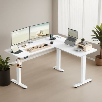 Ergonomisk elektrisk hjørneskrivebord - Højdejusterbart - Med ladestation