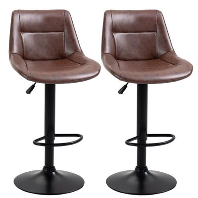 2-pack barstolar höj/sänk med rygg, snurr, konstläder brun – kök/bar