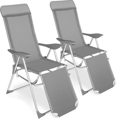 Set med 2 trädgårdsstol Jana i aluminium med nackkudde och fotstöd - grå