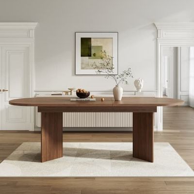 Utdragbart matbord 160/200 x 90 cm för 6–8 personer, rundade hörn, tjock bordsskiva, valnötsfärg